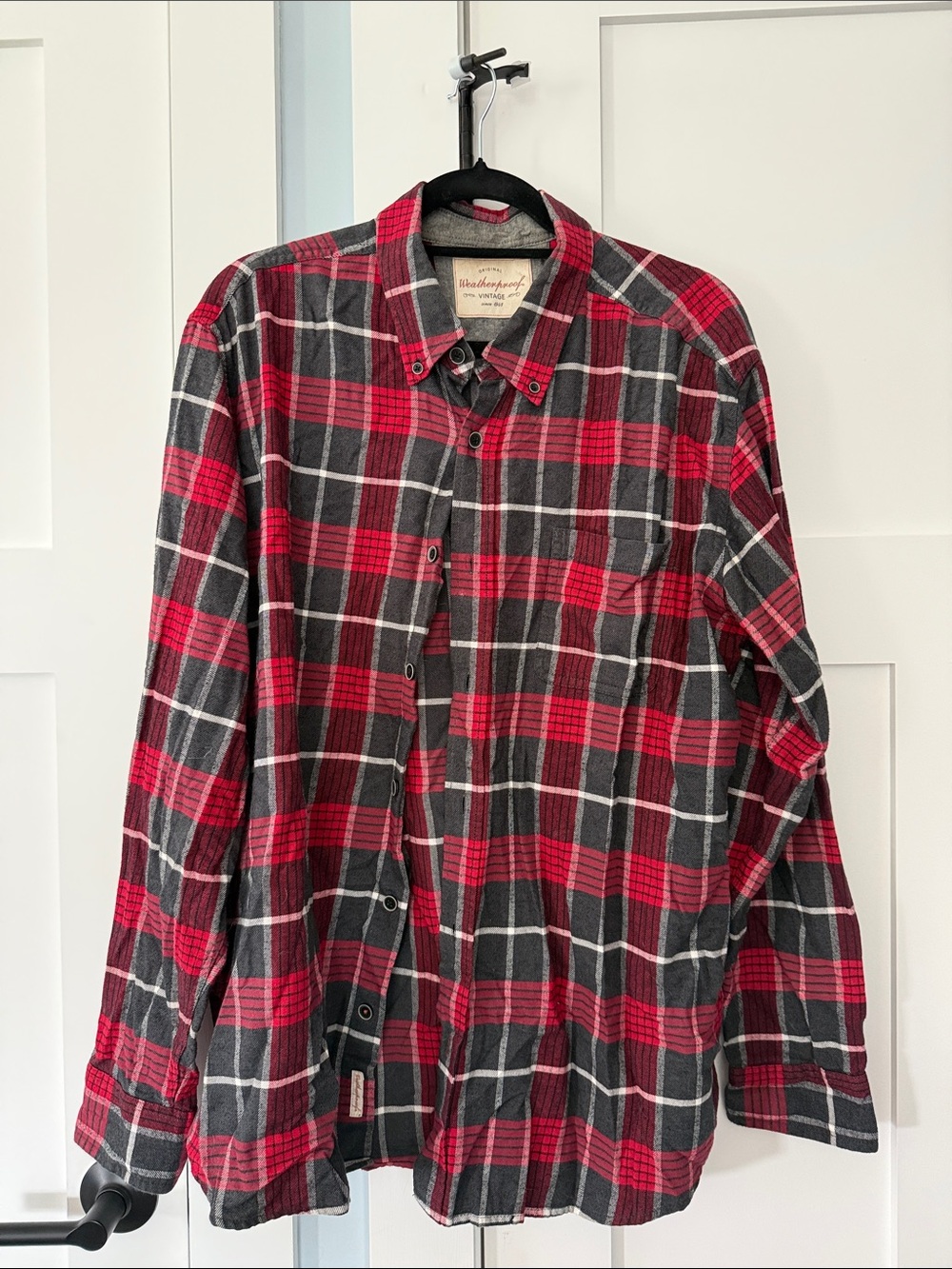 Weatherproof Red and Black Plaid Button-Down Shirt